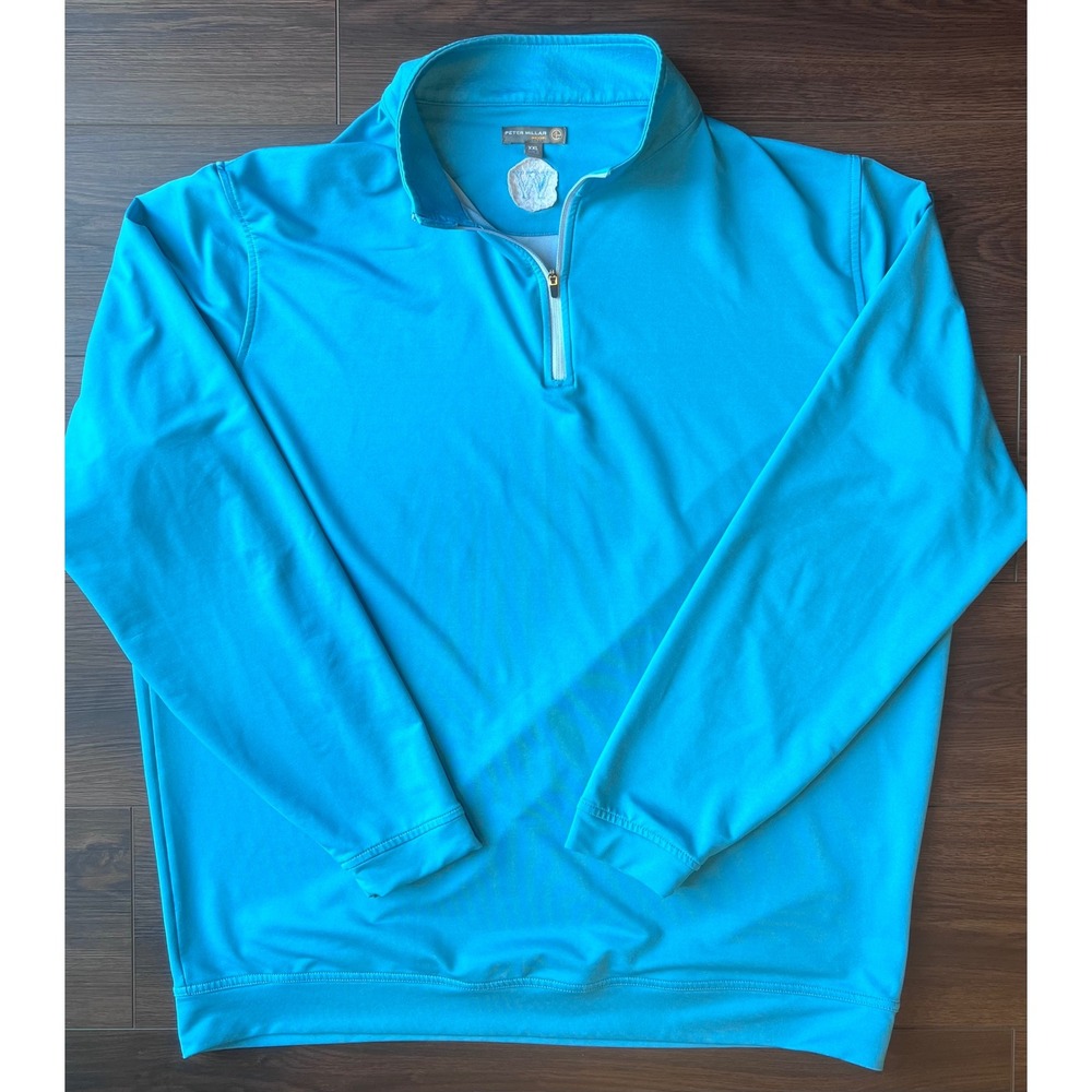 Peter Millar Crown Sport Mens XXL Cyan Blue Quarter Zip Pullover Wicking Golf